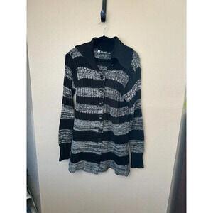 JouJou Black/Gray Long Cardigan Size 1X, long cardigan, striped‎ cardigan,